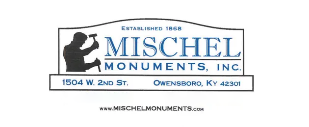A logo for mischel monuments inc. is shown
